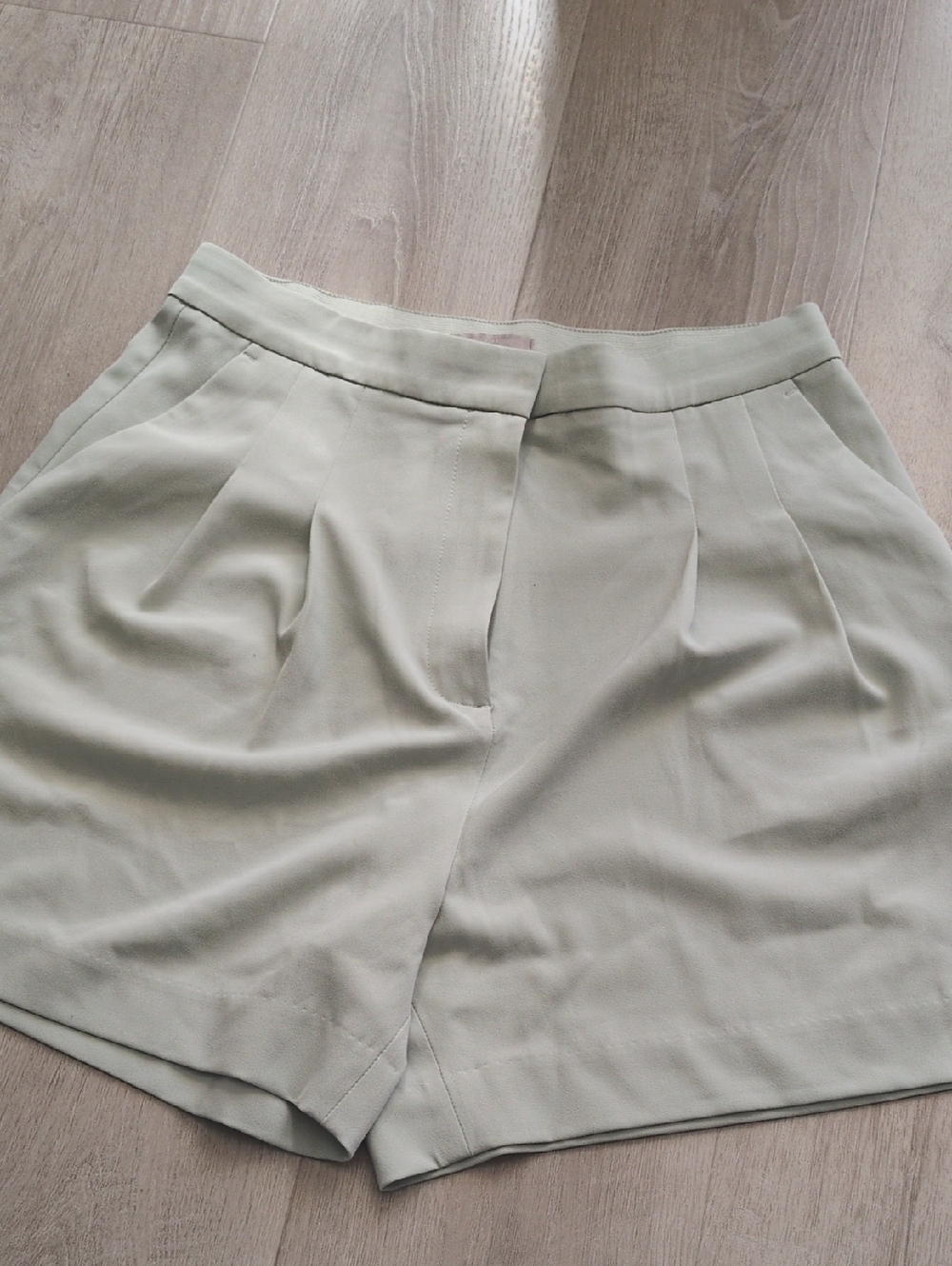H&M Light Sage High-Waist Pleated Shorts
